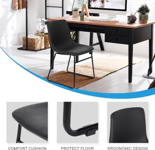 Miniatura 6 de SUPER DEAL Juego de 2 sillas de comedor para cocina y comedor de 18.3 pulgadas, estilo de mediados de siglo, modernas, de piel sintética, sillas