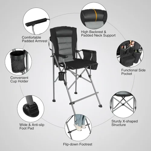Miniatura 6 de Sillas plegables extra altas Stonehomy para adultos 330lbs, sillas director plegables de altura de barra portátiles para acampar al aire libre