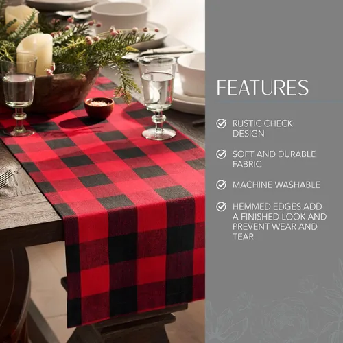 Miniatura 3 de Elrene Home Fashions Camino de mesa Farmhouse Living Holiday Buffalo-Check, 13 pulgadas de ancho x 70 pulgadas de largo, rojo/negro