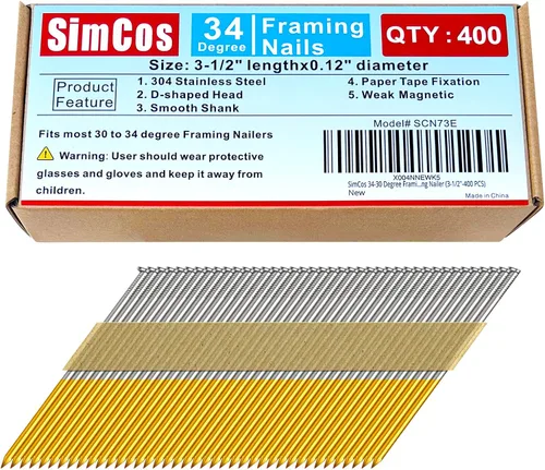 Miniatura 14 de Clavos para enmarcar de 34 a 30 grados, acero inoxidable 304, cabeza D, mango liso, cinta de clavos para clavar enmarcar de 30 a 34 grados