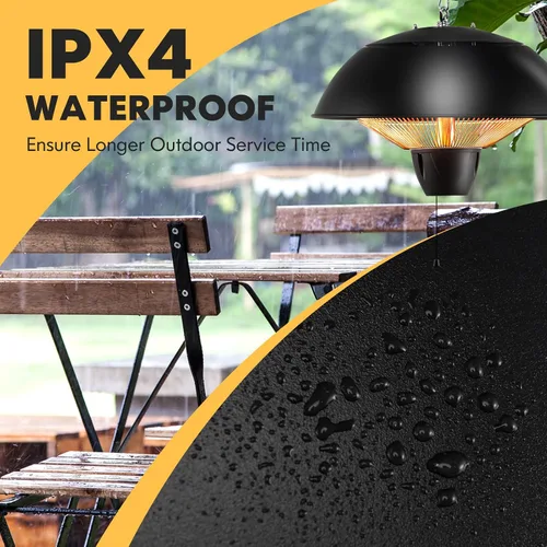 Miniatura 5 de COSTWAY Calentador colgante para patio, calentador infrarrojo montado en el techo de 1500 W con calentamiento rápido 1S, calentador eléctrico