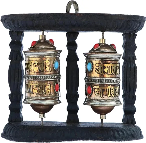 Himalayan Craft Rueda de oración tibetana giratoria para colgar en la pared, diseño budismo "Om Mane Padme Hum" Mantra giratoria, hecha a mano en