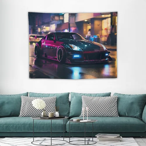 Miniatura 3 de FeoYoed Tapiz para colgar en la pared, cortina para dormitorio, hogar, sala de estar, tapiz de pared Jdm Car 370z negro fresco neón noche 30 x 40