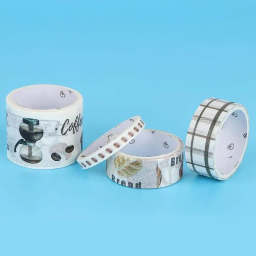Miniatura 5 de Washi - Juego de 4 cintas adhesivas decorativas para diarios de viñetas, álbumes de recortes, estilo cultural café, cinta Washi para álbumes
