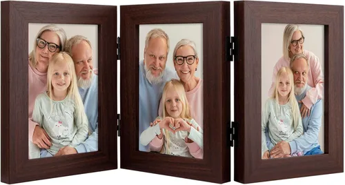 Miniatura 16 de Frametory, 3 Marcos de Fotos 4x6 Marcos de Fotos Trípticos Collage - Cristal Real - Triple Plegable (Gris, 1 Paquete)