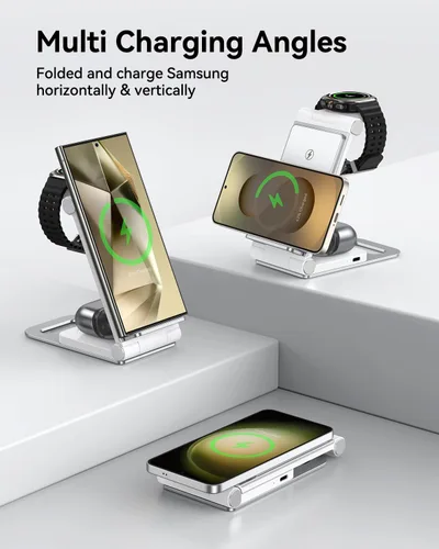 Miniatura 7 de Cargador inalámbrico para Samsung Estación de carga inalámbrica 3 en 1 Soporte de cargador inalámbrico plegable para Galaxy S25 S24 S23 S22 S21 Gris