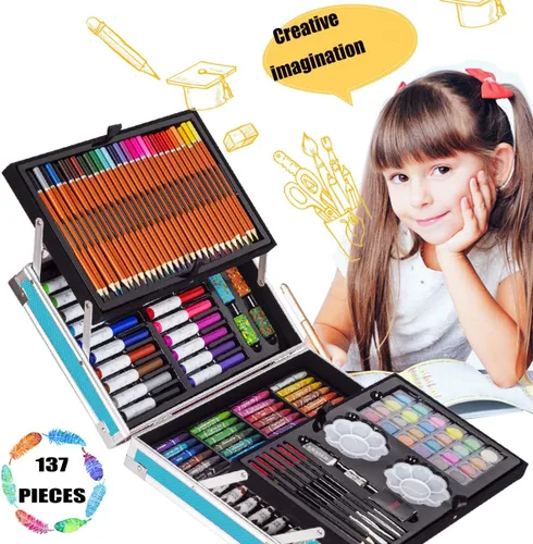 Miniatura 2 de KINSPORY Kit de suministros de arte de lujo para niños, niñas, adolescentes, de 5 a 12 años, con bloc de bocetos, acuarelas, crayones, lápices, Azul