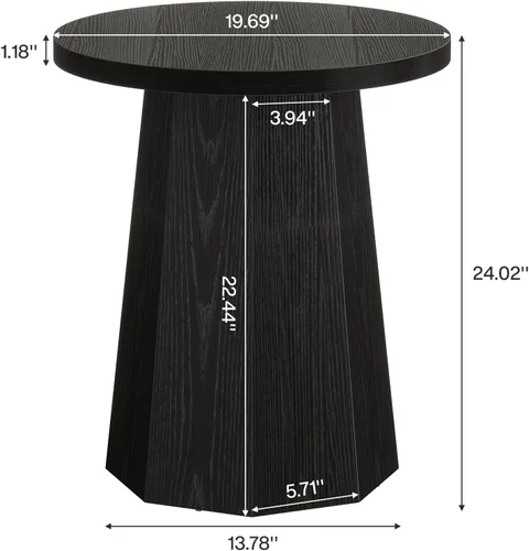 Miniatura 2 de Tribesigns Mesa Auxiliar Redonda de Estilo Rústico, Mesa Lateral de Madera para Sofá con Base Octagonal, Mesita de Noche Negra con Pedestal, Mueble