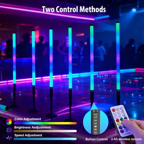 Miniatura 6 de Paquete de 6 tubos RGB de 3 pies de luz portátil de 5000 mAh con batería LED con soporte y control remoto, 500 efectos de iluminación, barra de luz