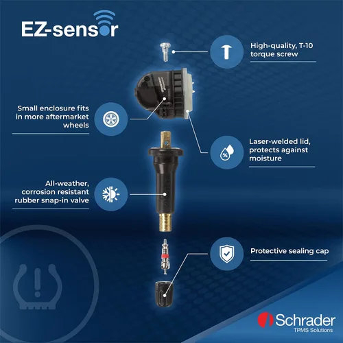 Miniatura 3 de Schrader 33500 EZ-Sensor Sencillo SKU (314.9 MHz, 315 MHz, y 433 MHz) Sensor Programable de Presión de Neumáticos con Válvula de Ángulo Fijo Snap-in