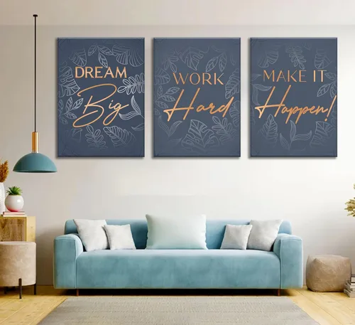Miniatura 6 de 3 piezas de lienzo inspirador de oro azul para oficina, arte de pared, inspirador motivacional positivo, pinturas botánicas, cuadros de decoración
