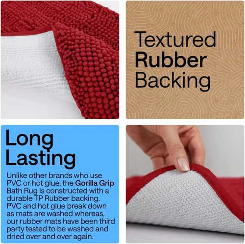 Miniatura 432 de Gorilla Grip - Tapete de baño de felpilla gruesa, suave y absorbente, secado rápido, de microfibra, con reverso de caucho, para piso de ducha, Nube
