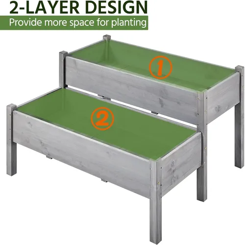 Miniatura 7 de Yaheetech Cama de jardín elevada de madera de 47 x 41 x 30 pulgadas, para horticultura, para exteriores, 2 niveles, maceta elevada para hierbas