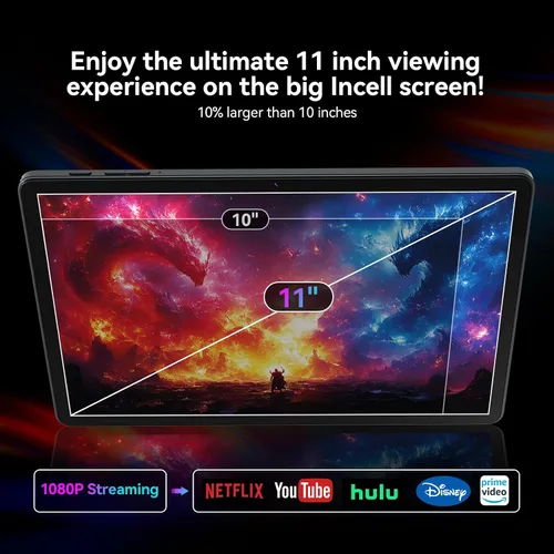 Miniatura 6 de Tablet de 11 pulgadas versión 2026, tabletas Android 15 con teclado, 16 (8+8) GB de RAM 128 GB ROM 1TB Expand, tableta WiFi 2.4G/5G con BT 5.0