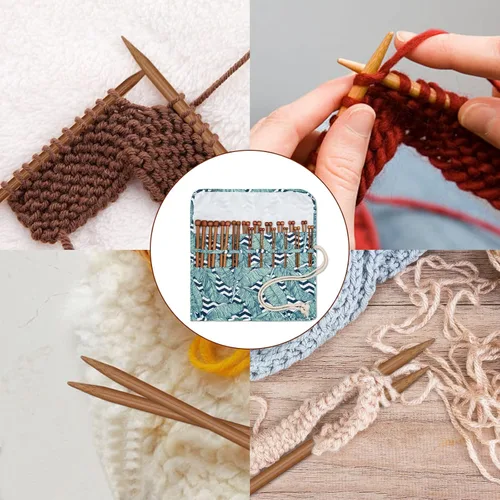 Miniatura 6 de Aeelike Juego de 18 pares de agujas de tejer de bambú, agujas de tejer de madera de 10 pulgadas de un solo punto con bolsa enrollable, juego