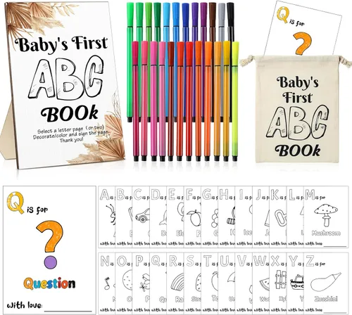 Miniatura 13 de Geelin 51 piezas de libro ABC del primer libro ABC del bebé, libro de visitas, alternativa educativa, 26 tarjetas para colorear del alfabeto de la A