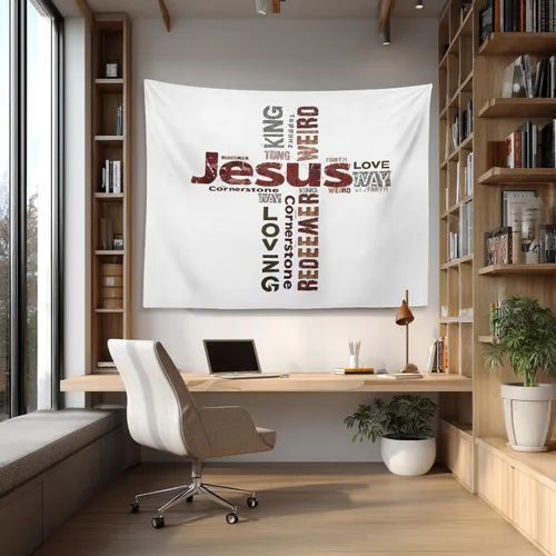 Miniatura 2 de Shrahala Tapiz de pared cristiano con palabras blancas, palabras de Navidad, escuela, Jesús, Biblia, adoración de la Biblia, tapiz grande