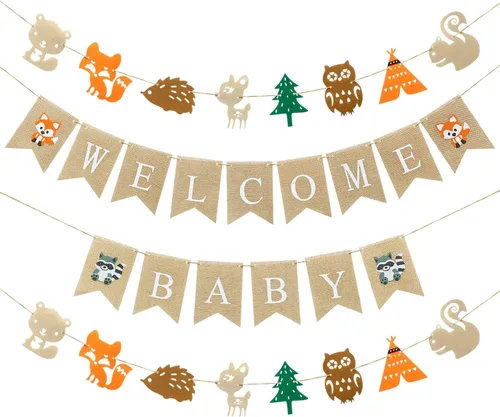Boao 4 piezas de decoración de baby shower de bosques de bienvenida para bebé, guirnalda de animales del bosque para decoración de fiesta de