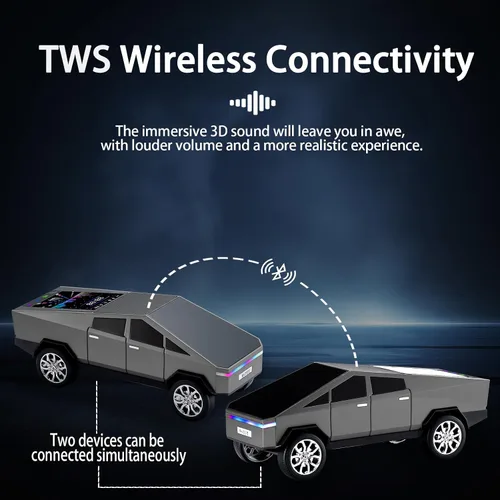 Miniatura 5 de Altavoz Bluetooth para camioneta futurista con pantalla LED - TWS estéreo, radio FM, reproducción USB/TF, faros LED, micrófono integrado, regalo