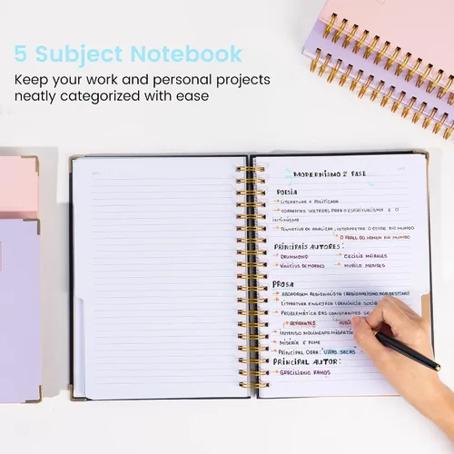Miniatura 2 de Cuaderno de espiral de tapa dura con pestañas de 8 x 10 pulgadas, diarios grandes con líneas en espiral para mujeres con divisores, 240 páginas, D