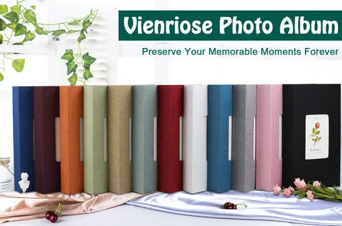 Miniatura 7 de Vienrose - Álbum de fotos de lino con 300 bolsillos de 4 x 6 pulgadas, cubierta de tela, para bodas, familias, aniversarios y bebés Azul cielo