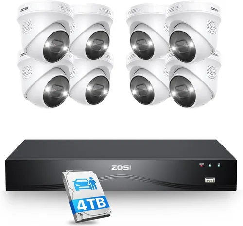 ZOSI Sistema de cámara de seguridad PoE de 32 canales 4K, 8 cámaras IP PoE para interiores y exteriores de 8 MP, detección de vehículos personales,