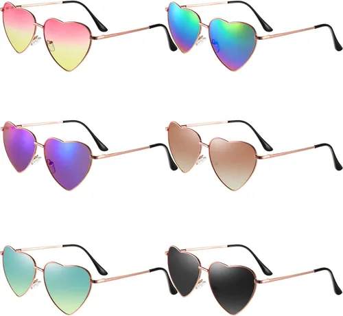 Frienda 6 pares de lentes de sol en forma de corazón, lentes de sol vintage con marco de corazón, lentes retro de metal multicolor para mujer