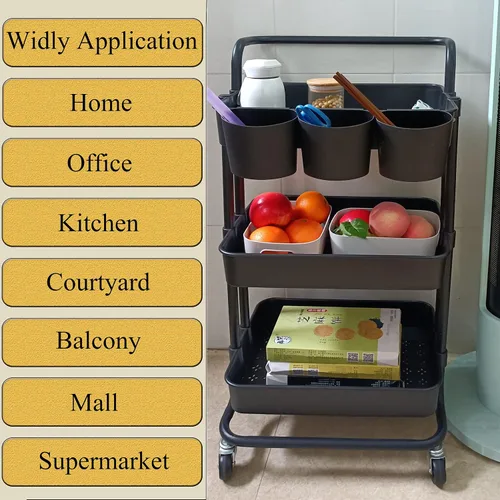 Miniatura 7 de Estante organizador de almacenamiento de 3 niveles con 3 tazas colgantes, 8 ganchos, 2 cajas de almacenamiento para el hogar, oficina, cocina, baño