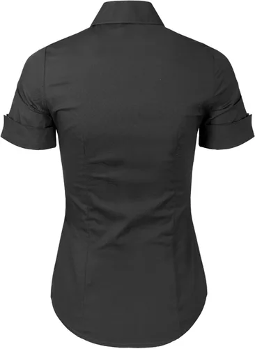 Miniatura 3 de Design by Olivia Blusa de manga corta elástica con botones para mujer, blusa de trabajo formal para oficina
