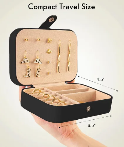 Miniatura 3 de Quatish Estuche de joyería de viaje, organizador de viaje de joyería, caja de joyería pequeña portátil para mujeres, mini estuche de joyería