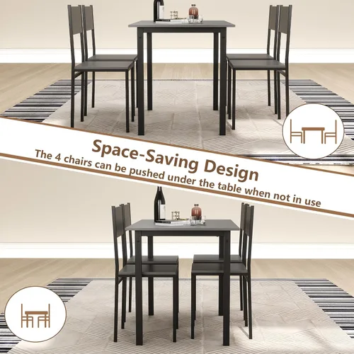 Miniatura 6 de GOFLAME Juego de mesa de comedor de 5 piezas, mesa de cocina industrial y sillas para 4 personas con respaldo y marco de metal, juego de comedor Gris