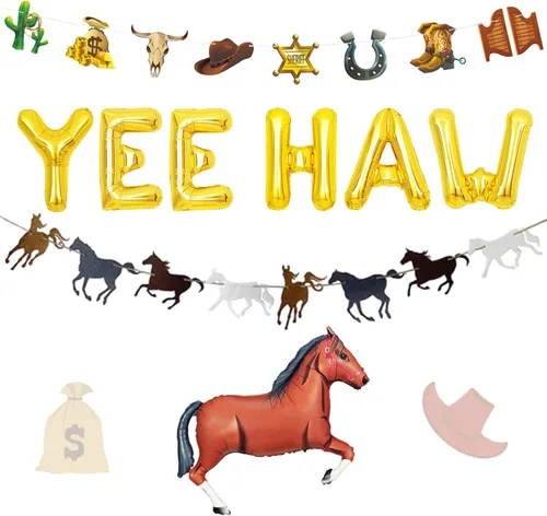 Yee Haw Globos de Yee Haw Western Party Western Cowboy Yee Haw Banner Decoración de fiesta de vaquera decoración de cumpleaños de vaquera decoración