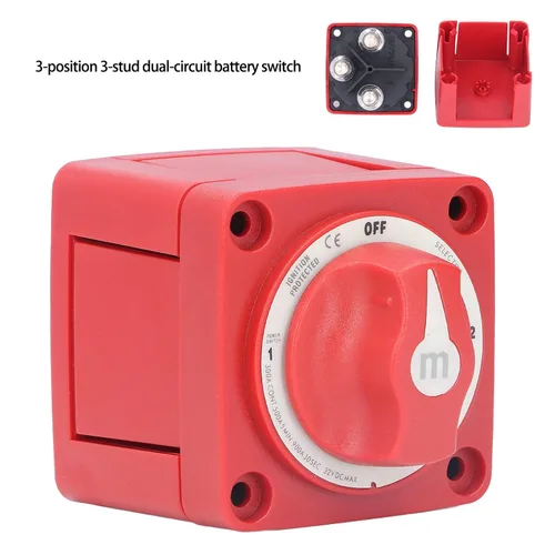 Miniatura 8 de Fydun - Interruptor de batería para barco, interruptor de perilla de batería de 300 A, 3 posiciones, doble circuito, desconexión de energía