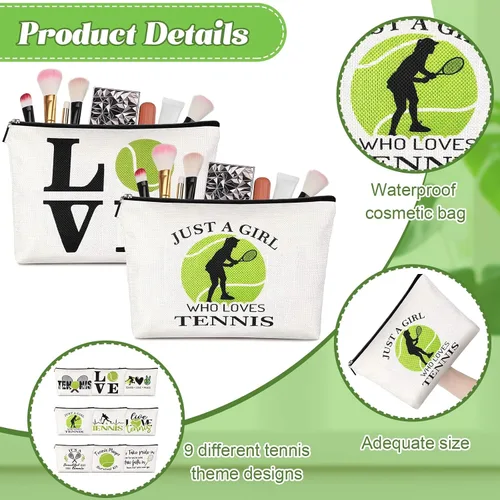 Miniatura 5 de Pinkunn 9 piezas de regalos de tenis para mujeres, bolsa de maquillaje de tenis, bolsa de accesorios de tenis, bolsa de viaje con cremallera