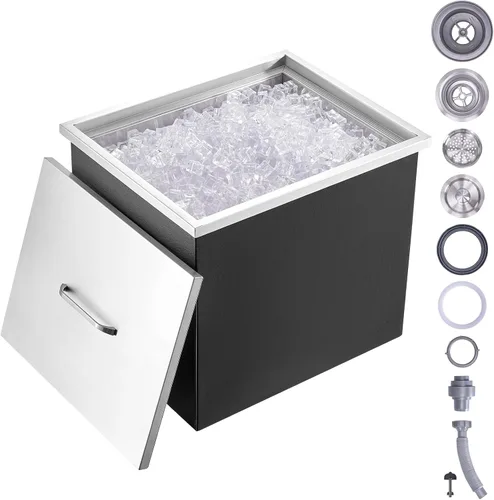 Miniatura 21 de VEVOR Arcón congelador de inmersión, enfriador de hielo de acero inoxidable de 22" L x 17" W x 12" H, recipiente de hielo comercial con cubierta