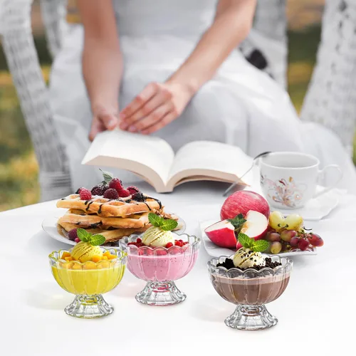 Miniatura 5 de Lawei Paquete de 6 cuencos de vidrio para postre, tazas pequeñas de 5 onzas para helado, mini cuencos de postre con patas para postre, helado