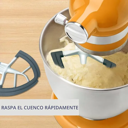 Miniatura 7 de Batidor de borde flexible para KitchenAid de 4.5/5 cuartos de galón con cabezal inclinable, accesorio para batidora KitchenAid, con bordes de Gris