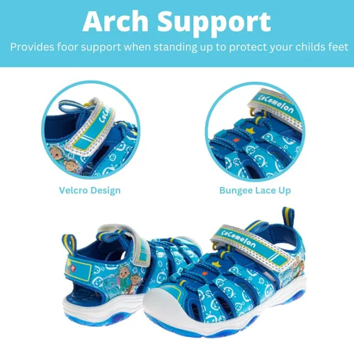 Miniatura 3 de JOSMO Zapatos Cocomelon para niños y niñas, sandalias de pescador con puntera cerrada, JJ para niños, correa de playa, sandalias al aire libre