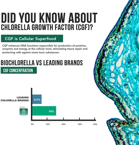 Miniatura 6 de Polvo orgánico de Chlorella - Cruda y cultivada al sol - Algas verdes densas en nutrientes con CGF (factor de crecimiento de Chlorella), apoya