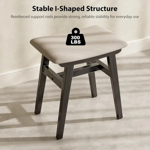 Miniatura 6 de Muwuele Taburete de tocador de madera maciza, silla de maquillaje compacta con cojín de sillín, asiento de esponja de alto rebote cubierto de lino