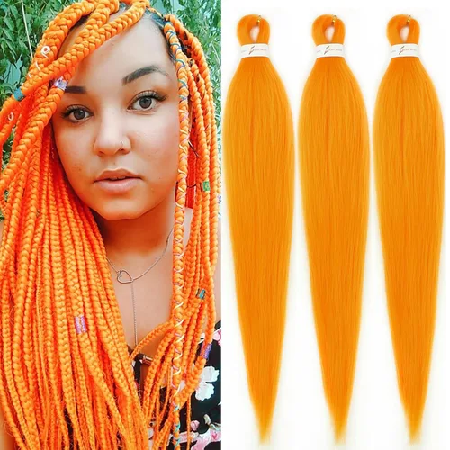 Miniatura 65 de Cabello trenzado marrón preestirado de 30 pulgadas, 3 paquetes de cabello trenzado preestirado de color 30 EZ, textura Yaki, extensiones de cabello