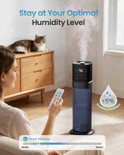Miniatura 7 de Humidificador inteligente para habitación grande, humidificadores de 2.1 galón/8 litros para dormitorio con tubo extendido y luz nocturna, Azul