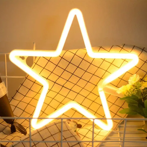 Miniatura 3 de ENUOLI Letrero de Neón LED Luces de Neón Estrella Luces de Neón Blancas Cálidas Luz de Pared de Neón Estrella Luz Nocturna LED Luces de Pared