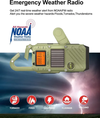 Miniatura 2 de Walkie Talkies de emergencia para adultos con NOAA, FM, SOS, escaneo y linterna 10 millas, manivela solar/carga USB, campamento VOX, caza