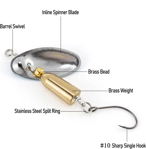 Miniatura 3 de Dr.Fish Paquete de 10 señuelos giratorios de pesca en línea con un solo gancho para trucha, spinnerbait, kits de señuelos Bass Crappie Salmón Kit