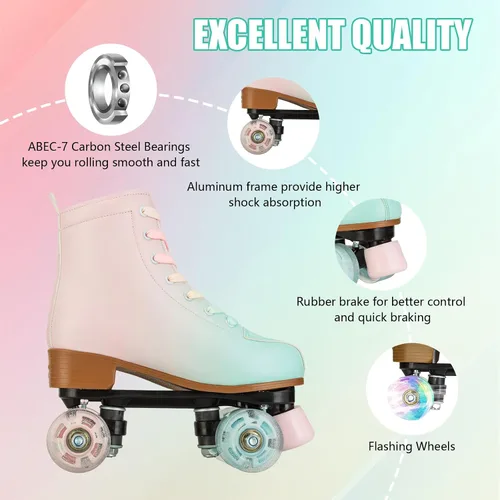 Miniatura 7 de Gets Patines altos para mujer, piel sintética, cuatro ruedas, doble fila, brillante, para interiores y exteriores