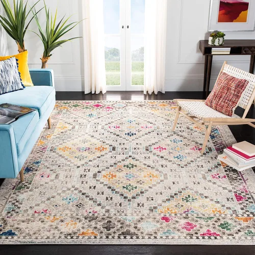 Miniatura 30 de Safavieh Madison Collection MAD418F - Alfombra de área con diamantes, Polipropileno, Gris/amarillo