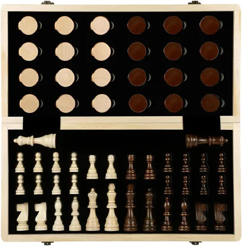 Miniatura 7 de LEAP Juegos de ajedrez y damas de madera, tablero de ajedrez artificial de ébano y arce de 15 pulgadas con 2 reinas adicionales, juego de tablero