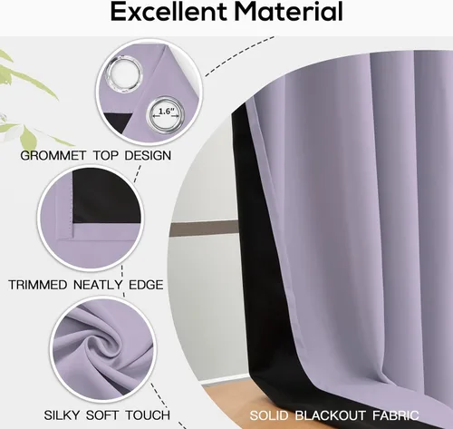 Miniatura 18 de Yakamok Cortinas negras, cortinas de ventana con aislamiento térmico y eficiencia energética para dormitorio, cortinas opacas completas y cortinas
