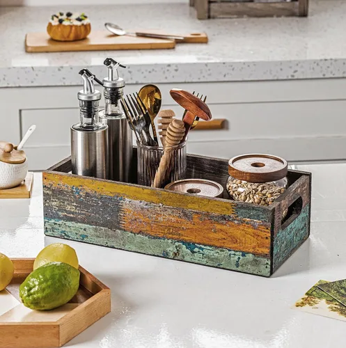 Miniatura 8 de TIMRIS Caja de almacenamiento de madera envejecida de granja, caja de decoración rústica para baño, cesta decorativa para tanque de inodoro Nice